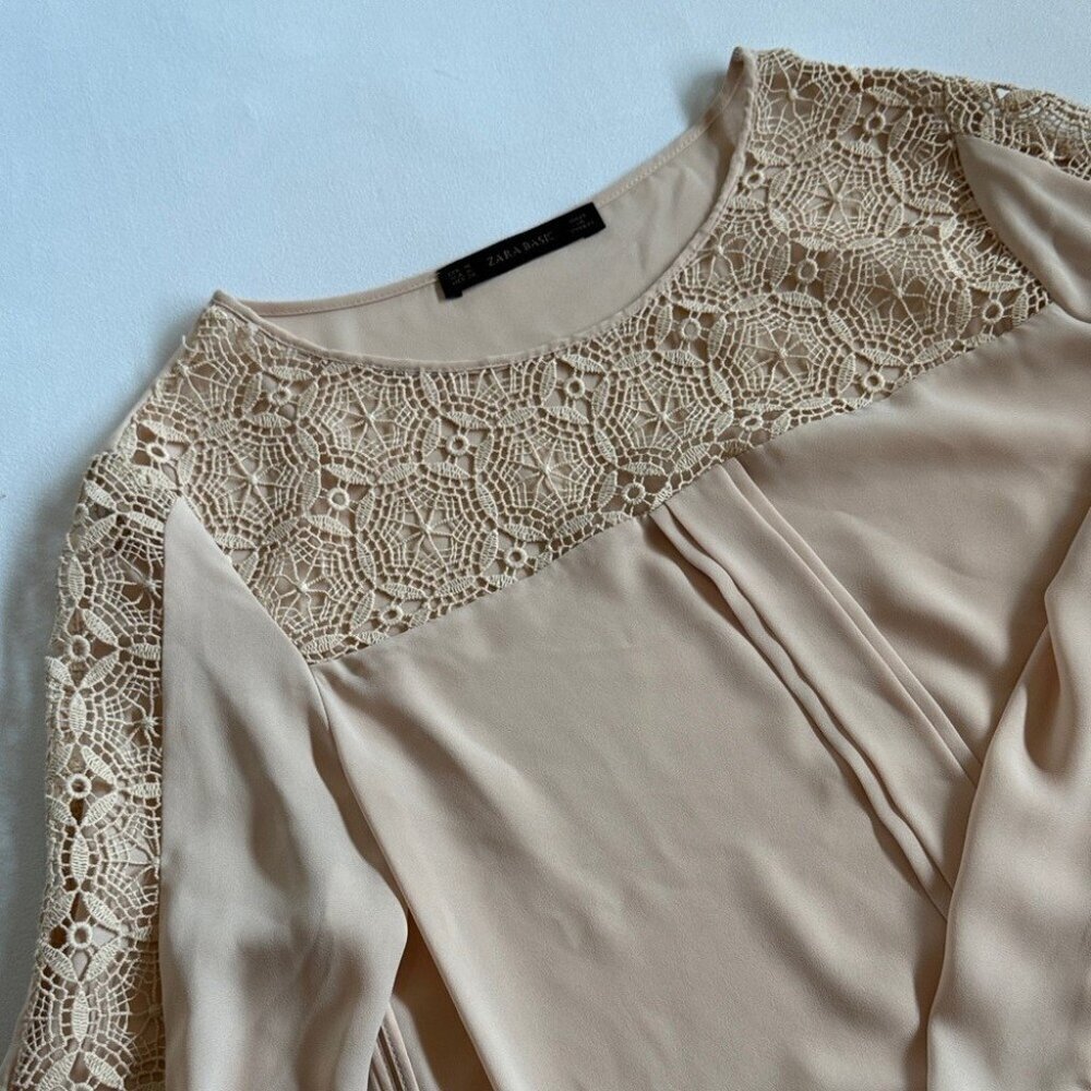 Elegant Zara Lace Detail Blouse - Nude tone Size S - Picture 3 of 7